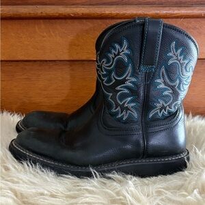 Ariat Fatbaby II Western Black Leather with Blue Stitching Cowboy Boots